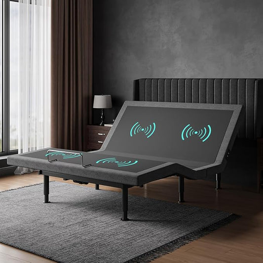 Adjustable Bed Frame Queen with Massage -Wireless Remote Electric Power Bed Foundation Under-Bed Lighting | Zero Gravity | USB PortsX2 | Height Adjustable Legs