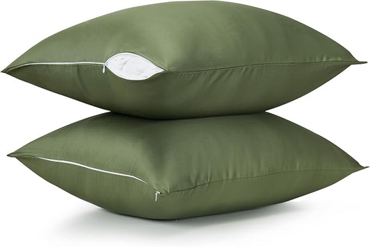 Cotton Pillow Protectors/Cases King Size with Zipper 2 Pack Olive Green Color,Cooling & Breathable Bed Pillow Protectors Set of 2 Pillow Cases Cover (King Size 20" x 40")