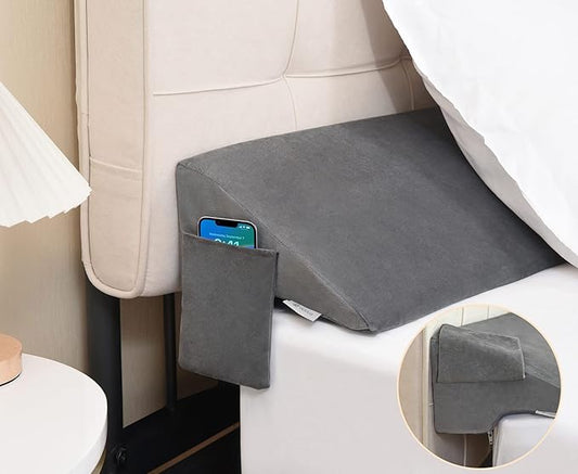 Vekkia Cal King Bed Wedge Pillow for Headboard Gap Filler(0-5"),High-Density Foam,Prevents Pillows & Items Loss,Ergonomic Design,Large Storage Pockets, Removable&Washable Cover,Gray,72''x10''x6''