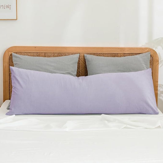 BESTOUCH 100% Washed Cotton Pillowcase for Hair and Skin Linen Feel Soft Comfortable Breathable 1 Pcs Pillow Case with Envelope Closure Solid Taro Purple Body 20x54 Inches
