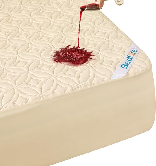 BEDLORE Waterproof Mattress Protector, Queen Size Noiseless Mattress Pad with Deep Pocket 6"-18" Depth, Soft Breathable Bed Mattress Cover Washable for Home, Bedroom, Hotel (Beige)