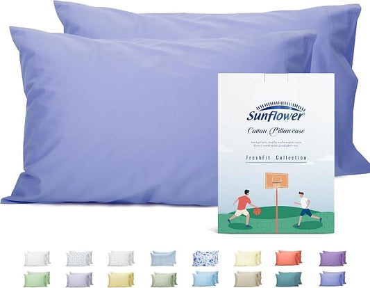 Sunflower Queen Pillowcases Set of 2, 100% Cotton Queen Size Pillow Cases 2, 20×30 inches Purplish Blue, Soft and Breathable