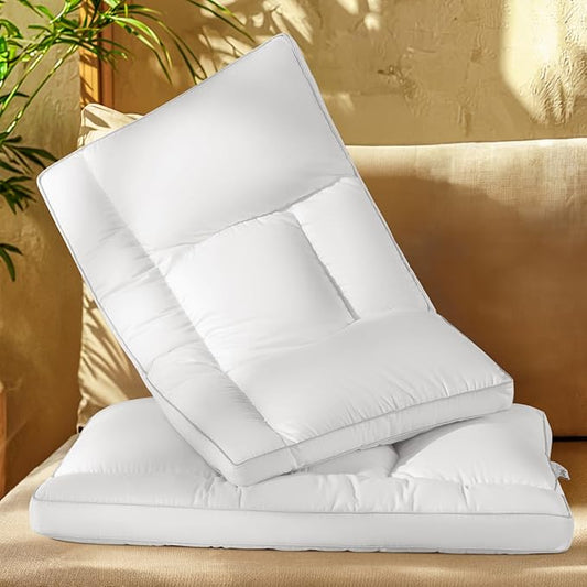 Goose Down Pillow Standard Size Set of 2, Cervical Support for Neck Pain Relief, 1050+ Fill Power, 600 Thread Count Cotton Shell, for Side, Back, and Stomach Sleepers(White,Standard(Pack of 2))