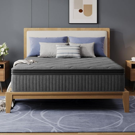 Avenco 12 Inch King Size Mattress, Hybrid Mattress with Smarts Coil™ Pocket Springs for Targeted Support and NanoGel™ Memory Foam for Cool Night Sleep & Motion Isolation, CertiPUR-US Certified