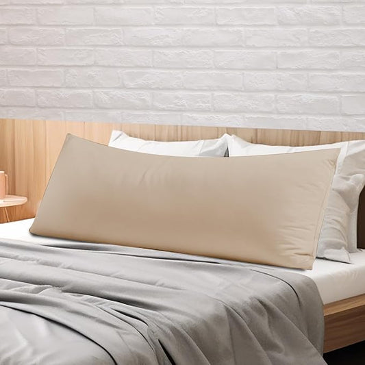100% Egyptian Cotton Body Pillow Cover Long Pillow Case, 600 Thread Count Bed Pillow Protector with Zipper, Sateen Weave Cooling Full Body Pillowcase for Adults 20x54 Inches (1PC, Body, Beige)