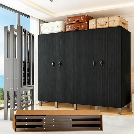 Freestanding Heavy Duty Wardrobe Closet with Magnetic Door, Portable Metal Closets, Foldable Wardrobecloset Organizers and Storage, for Bedrooms, Apartments, and Tenant (Black, 70.1in)