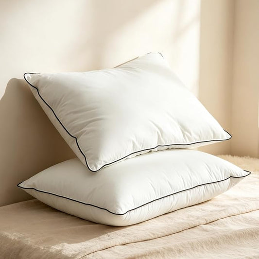 BPC Goose Feather Down Pillows Queen Size Set of 2, Luxury Hotel Pillows with 100% Organic Cotton Cover, Bed Pillow for Medium Firm Support & Cloud-Like Comfort, 20"x30"