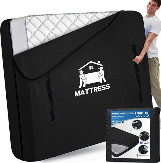 Mattress Bags for Moving, BETU Mattress Protector Waterproof Mattress Cover Storage Bags with 8 Heavy-Duty Handles and Zipper for Bed Extra Thick Large Reusable,82"x42"x15",Black,2 Pack
