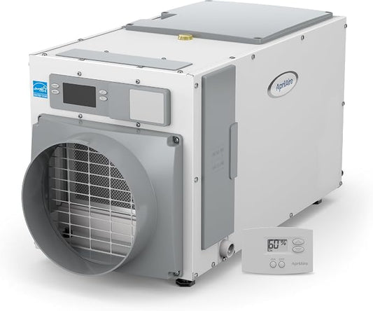 AprilAire E100 Pro 100-Pint Whole-House Dehumidifier + Model 76 Wall Mount Control, Commercial-Grade Dehumidifier for Basement, Crawlspace, or Whole House up to 5,500 sq. ft.