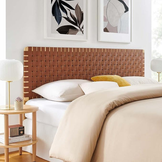 Modway Sparta Weave King Vegan Leather Headboard in Natural Brown