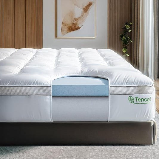ViscoSoft 4 Inch Pillow Top Memory Foam Mattress Topper California King - Cooling Hybrid Lux Dual Layer Mattress Bed Pad - CertiPur-US Certified