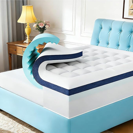 4 Inch Memory Foam Dual-Layer Mattress Topper Queen Size - 2Inch 1000GSM Quilted Pillow Top with Down-Alternative + 2Inch 5-Zone Egg Crate Memory Foam (Twin, 39"x75")