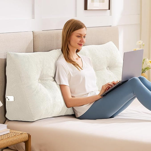 IASEAHK Headboard Pillow Queen, Triangle Pillows for Headboard, Head Board Backrest Wedge Pillow for Reading Sitting Working, Daybed Pillows with Removable Cover for Bed Dorm Sofa, Beige
