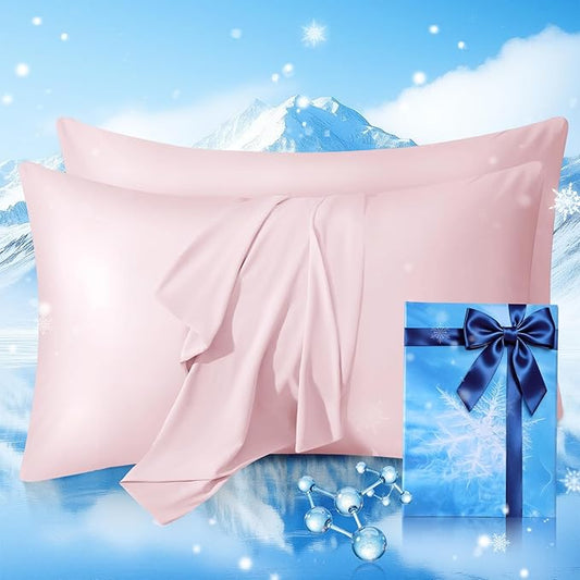 Cooling Pillow Cases 2 Pack King Size Cooling Pillowcases for Hot Sleeper Q-Max>0.5, Hydrates Skin & Hair, Reduces Wrinkles & Frizz, Soft Smooth Silky Pillowcases Envelope Set of 2, Pink