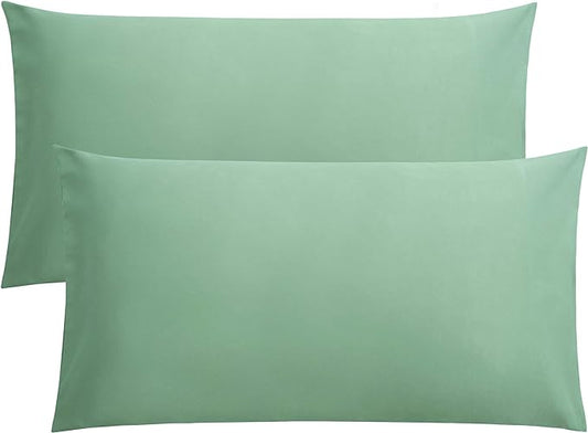 FLXXIE King Pillow Cases Set of 2, Soft Microfiber Pillow Covers with Envelope Closure, Wrinkle, Fade and Stain Resistant Pillowcases, 20x36, Sea Green