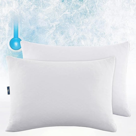 Serta Power Chill Cooling Soft/Medium Down Alternative Bed Pillows for Side, Stomach or Back Sleepers (2 Pack), King, White