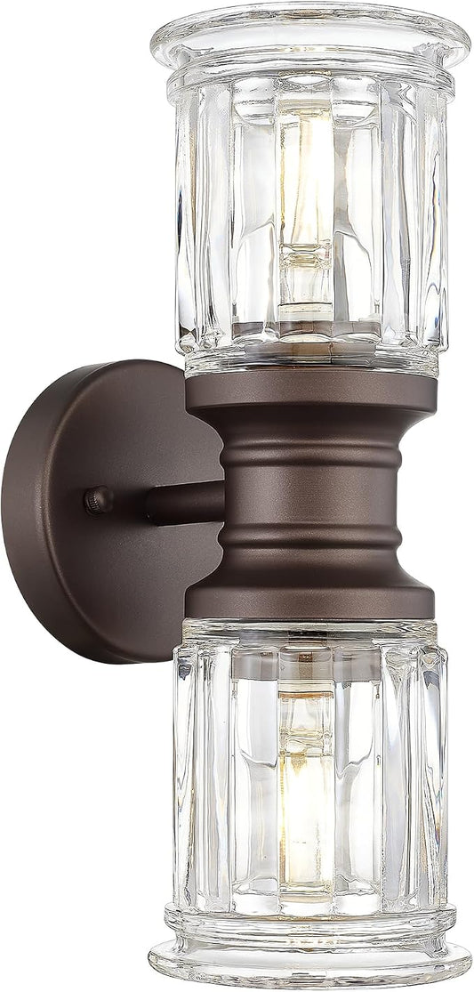 Rustic Wall Sconces, HWH Farmhouse Sconce Wall Lighting in Oil-Rubbed Bronze Finish, 2-Light Indoor Up Down Wall Light for Bathroom, Bell-Shaped Clear Glass, 5HZG106B-2W ORB