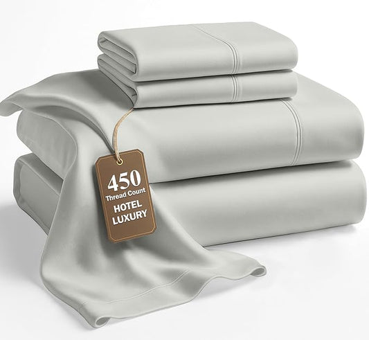LANE LINEN 100% Cotton Bed Sheets Full Size - 450 Thread Count Silky Sateen Weave - Extra Soft, Cozy & Breathable Year Round Comfort - Fits Matresses Upto 15'' Deep - Oeko TEX Certified - Moonstruck