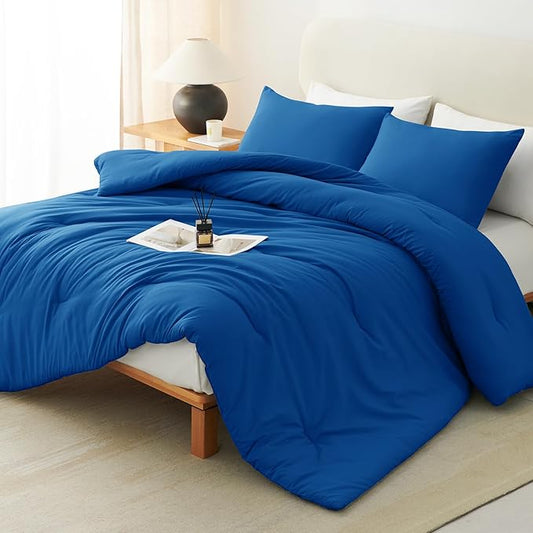 CozyLux Twin Comforter Set Classic Blue, 2 Pieces Twin Extra Long Solid Breathable Bedding Sets College Dorm, Twin XL Luxury Soft Bed Set with Down Alternative Comforter and 1 Pillowcase All Seasons