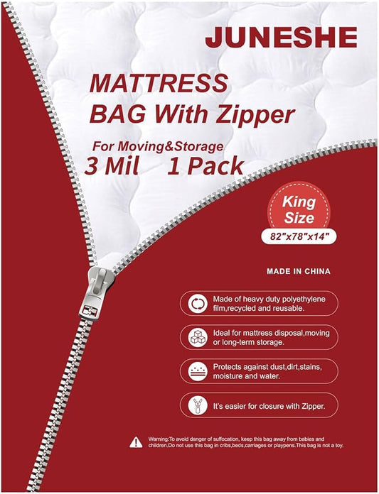 3 Mil King Size Mattress Bag with Zipper for Storage Moving,Plastic Waterproof Mattress Protector Cover Moving Supplies