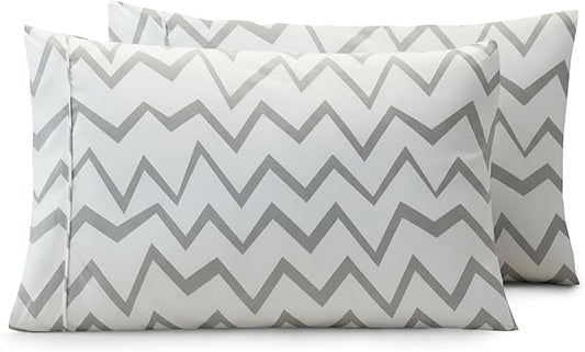 Elegant Comfort Luxury Ultra-Soft 2-Piece Pillowcase Set - 1500 Premium Hotel Quality Microfiber Double Brushed - Wrinkle Resistant, Standard/Queen, Chevron Pattern Gray