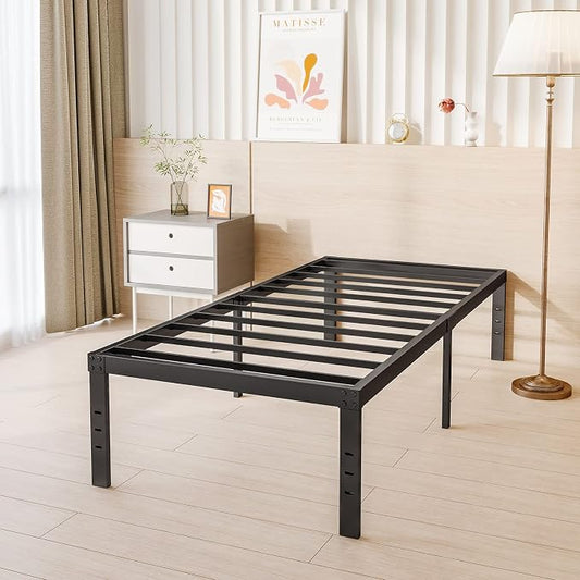 18 Inch Tall-Bed-Frame Twin Size, Heavy Duty Black Metal Bed Frames No Box-Spring Needed, Easy Assembly, Under Bed Storage, Noise Free Mattress-Foundation Support up to 1000Lbs