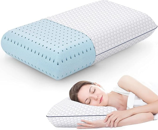 CushyOasis Memory Foam Pillows for Side, Back and Stomach Sleepers, Bed Pillow with Washable Cover and Breathable Mesh, Bed Pillow for Sleeping Standard Size (Grey)