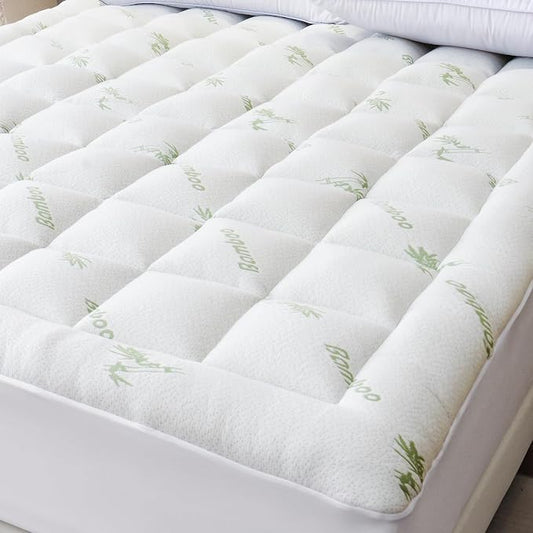 Cooling Mattress Topper Twin – Extra Soft Pillow Top Mattress Pad, Breathable Viscose Made from Bamboo Mattress Protector for Back Pain Relief, Deep Pocket Cover Fits 8–21 Inch