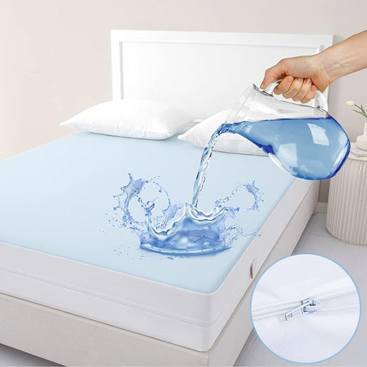JET'S HOME Queen Zippered Mattress Encasement - 6 Sided Waterproof Mattress Protector with Zipper - Machine Washable Mattress Cover Fits 10-15 Inches