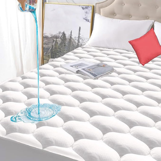 Twin XL Size Quilted Fitted Waterproof Mattress Pad, Premium Hollow Material Filling Mattress Protector, Breathable, Quiet, Cooling, Machine-Washable Mattress Cover with 21” Deep Pocket