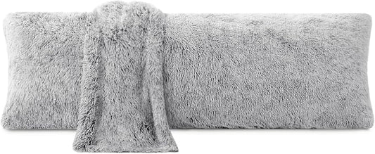 ZonLi Fuzzy Body Pillow Cover, 20"x 54" Furry Body Pillow Pillowcase, Faux Fur Long Pillow Cover with Zipper, Fluffy Soft Plush Decorative Pillow Cases for Bedroom (Grey)