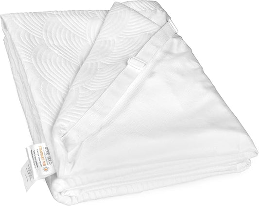 Zenzy 4" Full XL Mattress Topper Cover, Oeko-TEX Certified, Ultra-Soft Zippered Topper Protector Full Extra Long with Adjustable Straps, Washable (Cover Only)