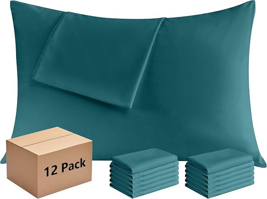 Pillowcases Queen 12 Pack, 20x30 Pillow Cases with Envelope Closure, Soft Plain Brushed Microfiber Covers Breathable Wrinkle-Resistant, Teal