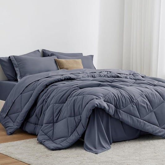 Love's cabin Twin XL Comforter Set Navy Blue, 5 Pieces Twin XL Bed in a Bag, All Season Bedding Sets with 1 Comforter, 1 Flat Sheet, 1 Fitted Sheet, 1 Pillowcase and 1 Pillow Sham | Soft, Breathable, Lightweight, Comfortable