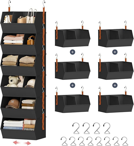 Hanging Closet Organizer Extra Large, Clothes Hanging Shelves for Closet with Divider, Collapsible Closet Storage System, Fabric Storage Bins for Home, Dorm, Rv, Sweaters, Handbags, Underwear, Sock