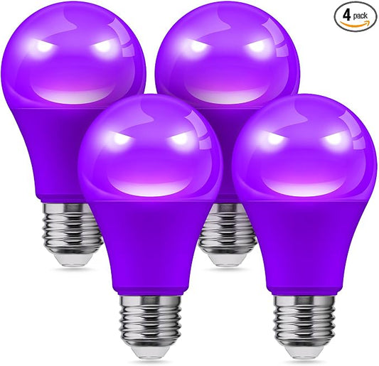 L LOHAS LED Halloween Purple LED Light Bulbs Outdoor, A19 9W(60W Equivalent) Purple Colored Light Bulb, E26 Base, Non-Dim, 4-Pack