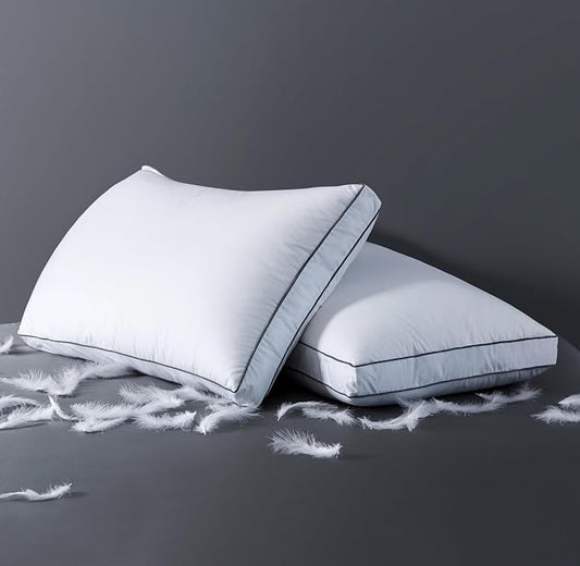 ELNIDO QUEEN Goose Feather Down Fiber Pillows Queen Size Set of 2，Luxury Hotel Collection Bed Pillows for Sleeping， Down Surrounded Pillows 2 Pack, Soft ＆ Fluffy for Side, Back Sleepers 20x30 in