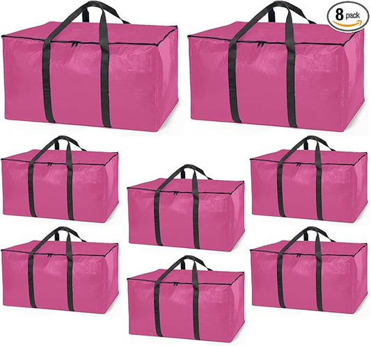 ClearSpace Oversized Moving Bags or Storage Bag – Large Moving Boxes with Backpack Straps, Zippers & Handles – Heavy-Duty Packing Bags for Moving, College Dorm, Christmas Decorations, 8 Pack