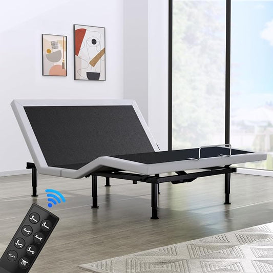 Full Adjustable Bed Base Frame, Wireless Remote & Lift Motor, Dual USB Ports,Ergonomic Upholstered Bed Frame, Under Bed Lighting, Independent Head and Foot Tilt