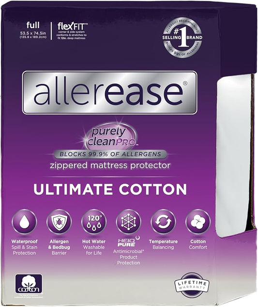 AllerEase Ultimate Allergy Protection and Comfort Zippered Mattress Protector, Full, White