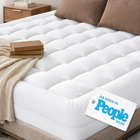 Niagara Sleep Solution Cloud-Like King Mattress Topper - 100% Cotton Top Mattress Pad for Back Pain Relief - Breathable & Naturally Cooling for Hot Sleepers, White
