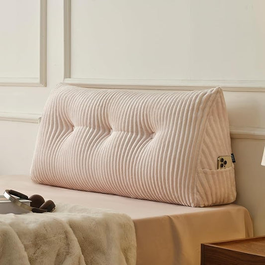 Z-hom Large Headboard Pillow Twin, NO ROLL Pillow, Wedge Pillow Headboard for Sitting Up in Bed, Backrest Support Triangular Cushion for Reading, Gap Pillow w/Removable Washable Cover,Cream