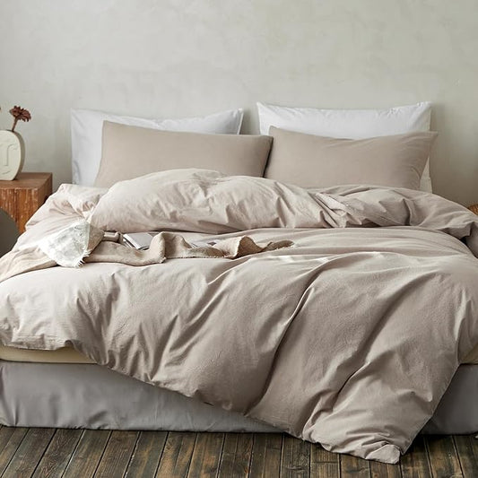 TOCOMOA Duvet Cover Set 100% Washed Cotton Linen Feel Soft Comfy Breathable 3 Piece Comforter Covers Bedding Set (King, Heathered Linen Grey)