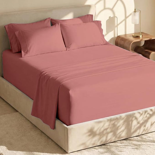 Hearth & Harbor Extra Deep Pocket Queen Sheets Sets - Fits Mattress 18-24 Inches Deep - Extra Deep Pocket Sheets - 6 Piece Queen Size - Misty Rose