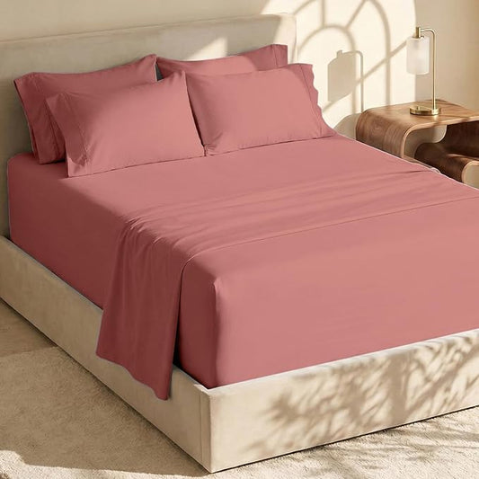 Hearth & Harbor Extra Deep Pocket Sheets - Fits Mattress 18-24 Inches Deep - Extra Deep Pocket Twin Sheets Sets - 4 Piece Twin Size - Misty Rose