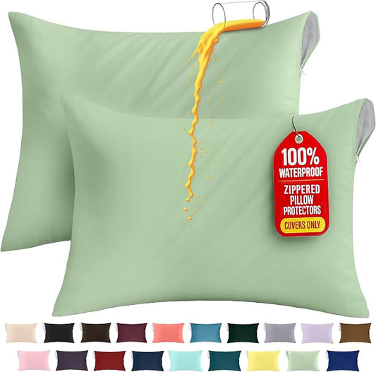 Utopia Bedding Premium 100% Waterproof Pillow Protectors with Zipper King Size (Set of 2), Bed Bug and Dust Mite Proof Zippered Pillow Covers, Pillow Encasement Cases, Sage