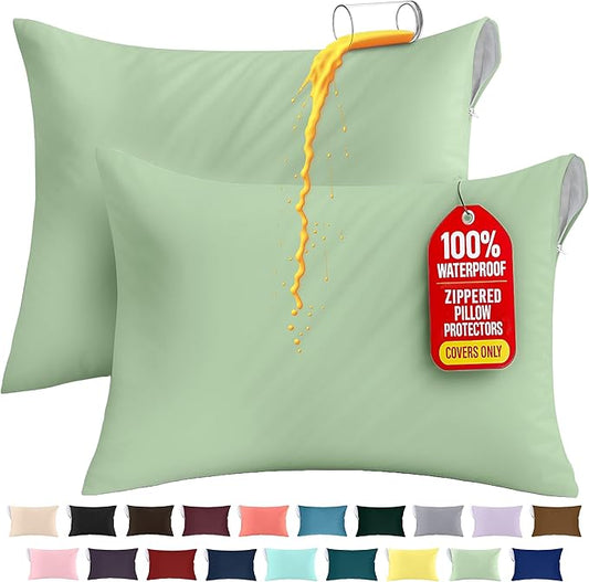 Utopia Bedding Premium 100% Waterproof Pillow Protectors with Zipper Standard Size (Set of 2), Bed Bug and Dust Mite Proof Zippered Pillow Covers, Pillow Encasement Cases, Sage