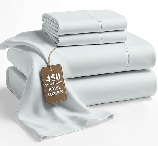 LANE LINEN 100% Cotton Sheets Full Size - Premium 450 Thread Count Sateen Weave for A Silky Feel - Extra Breathable & Cozy for Year Round Comfort - Fits Matresses Upto 15'' Deep - Ballad Blue