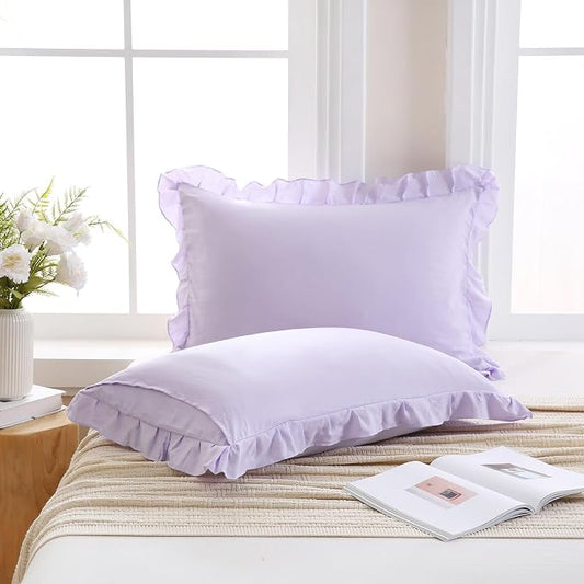 Merryword Lilac Purple Pillow Shams Soft Ruffle Standard Pillowcases Cute Pillow Cover Set of 2 Shabby Chic Soft Microfiber Pillowcases 2 Pack