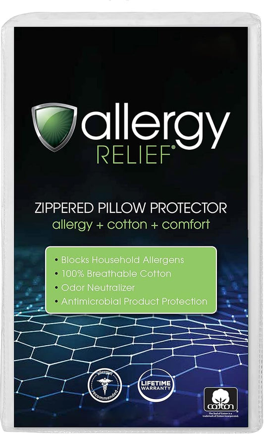 Allergy Relief Zippered Pillow Protector, Standard/Queen, 2 Pack